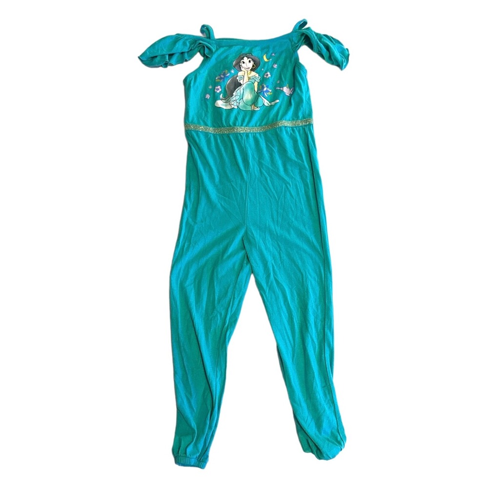 Disney Princess Jasmine Teal Blue Romper Off Shoulder Jogger Jumpsuit 5T